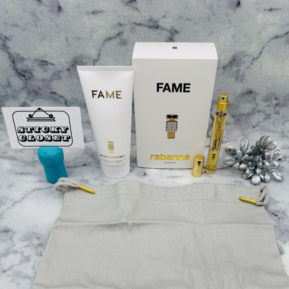 Paco Rabanne Fame Set-Gray Pouch,Fame EDP Spray,Lotion-10ml,100ml-3pc-BOXED-NEW